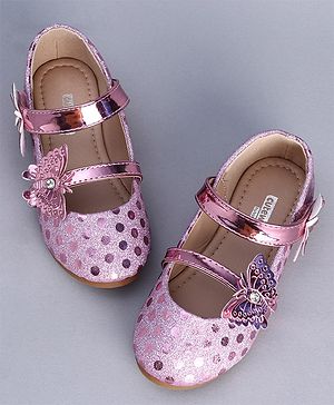 Cute Walk by Babyhug Party Wear Belly Shoes Butterfly Applique - Pink