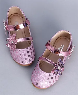 Cute Walk by Babyhug Party Wear Belly Shoes Butterfly Applique - Pink