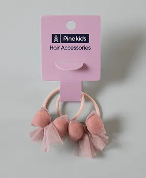 Pine Kids Bow Detailing Net Rubber Bands Free Size Pack of 2 - Pink