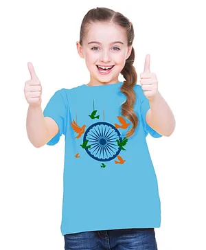 BRATMA Half Sleeves Flag Chakra Printed Independence Day Theme Tee - Sky Blue