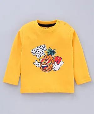 Little Darlings Full Sleeves T-Shirt  Pineapple Cartoon Print - Golden