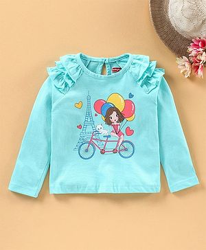 Babyhug Full Sleeves Top Doll Print - Light Blue