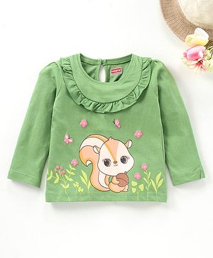 Babyhug Full Sleeves Printed Top with Frill Detailing - Green