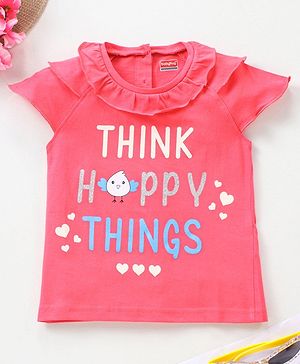Babyhug Half Sleeves Top With Graphics & Frill Detailing Text Print - Multicolor