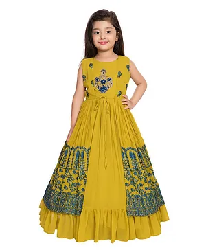 Betty Sleeveless Motif Embellished Gown With Long Paisley Detailed Jacket - Yellow