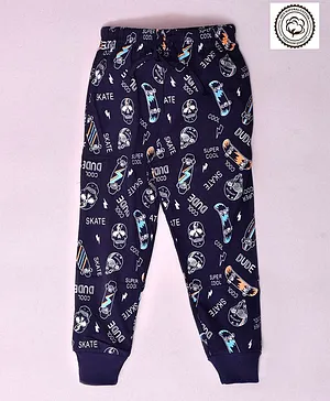 Crazy Penguin Full Length Skater Board Printed Lounge Pants - Navy Blue