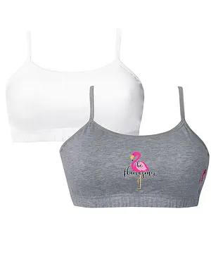 D'chica Pack Of 2 Non Padded Non Wired Teenager Bras Flamingo Print - Grey White