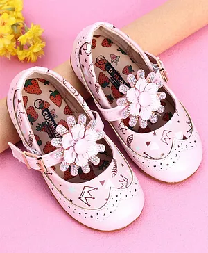 Cute Walk by Babyhug Party Wear Belly Shoes Studded Detailing - Pink