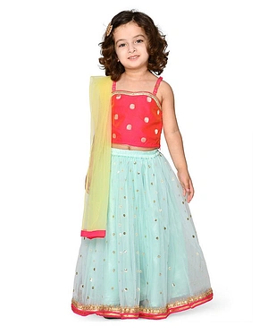 Saka Designs Sleeveless Choli & Lehenga with Dupatta - Pink Blue
