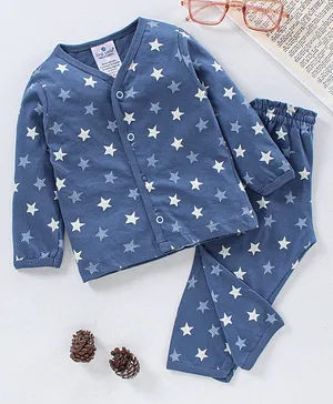 First Smile Full Sleeves  Night Suit Star Print - Blue