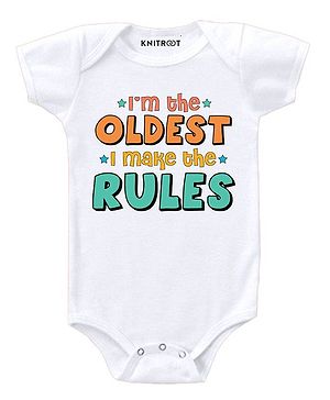 KNITROOT Older Make Rules Print Half Sleeves Onesie - White