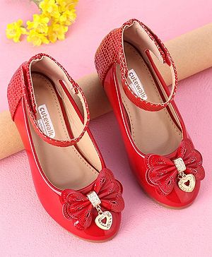 Cute Walk by Babyhug Party Wear Belly Shoes Bow Appliques - Red