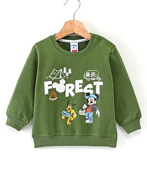 Babyhug Full Sleeves Pull Over Sweatshirt Mickey Graphics - Green