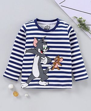 Babyhug Full Sleeves Stripe Tee Tom & Jerry Print - Navy Blue White