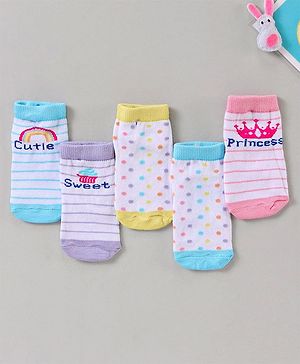Cutewalk By Babyhug Multi Print Anti Bacterial Ankle Length Socks Pack of 5 - Multicolour