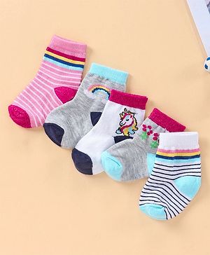Cute Walk By Babyhug Antibacterial Ankle Length Socks Set of 5 - Multicolor