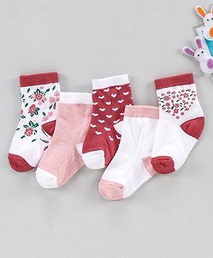 Cute Walk by Babyhug Anti Bacterial Ankle Length Socks Pack of 5 - Pink White