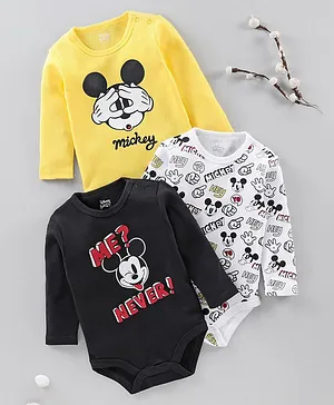 Fox Baby Full Sleeves Onesies Mickey Mouse Print Pack of 3 - Yellow White Black