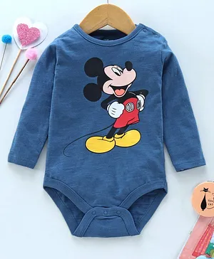 Fox Baby Full Sleeves Onesie Mickey Mouse Print - Blue