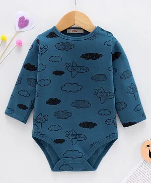 Fox Baby Full Sleeves Onesie Cloud Print - Blue