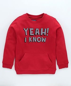 Pine Kids Full Sleeves Biowash Sweatshirt Text Print - Maroon