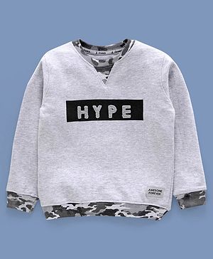 Pine Kids Full Sleeves Bio Wash Sweatshirt Hype Print - Grey