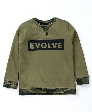 Pine Kids Full Sleeves Bio Wash Sweatshirt Camouflage Print - Olive Green