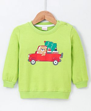 Babyhug Full Sleeves Sweatshirt Car Print - Green