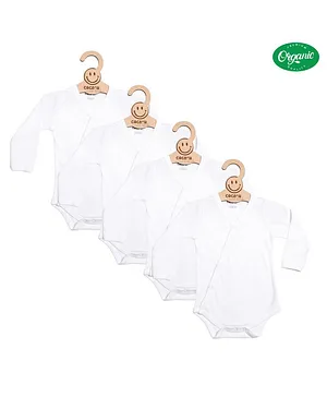 COCOON ORGANICS 100% Organic Cotton Full Sleeve Kimono Onesie Pack Of 4 - White