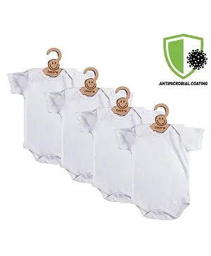 COCOON ORGANICS 100% Cotton Anti-Microbial Half Sleeve Solid Onesie Pack Of 4 - White