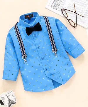 Robo Fry Full Sleeves Shirt with Bow & Suspenders - Blue