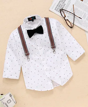 Robo Fry Full Sleeves Shirt with Bow & Suspenders - White