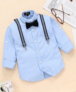 Robo Fry Full Sleeves Shirt with Bow & Suspenders - Blue