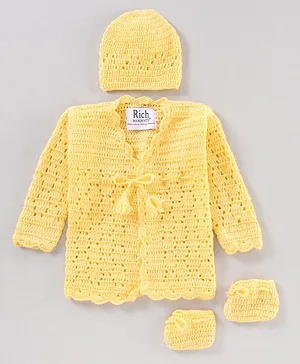 Rich Handknits Handknitted Sweater Cap And Booties Set - Yellow