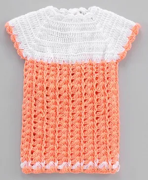 Rich Handknits Short Sleeves Handknitted Woollen Dress - Orange