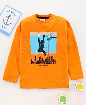 Grab It Full Sleeves T-Shirt Basketball Print - Marigold Yellow