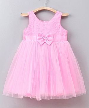 Babyhug Sleeveless Party Wear Frock Floral Embroidery - Pink