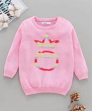 Babyoye Cotton Full Sleeve Pullover Crown Design - Pink