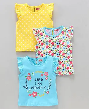 Babyhug Flutter Sleeves Top Pack of 3 - Blue Yellow