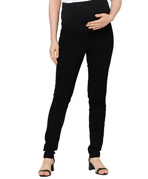 MOM'S BEE Solid Plain Maternity Denim Jeans - Black