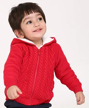 Babyoye Front Open Hooded Sweater - Red