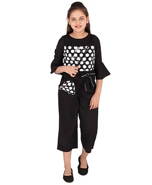 Cutecumber Sequin Embellished Three Fourth Sleeves Jumpsuit - Black