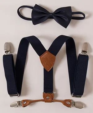 Pine Kids Free Size Bow and Suspender - Navy Blue