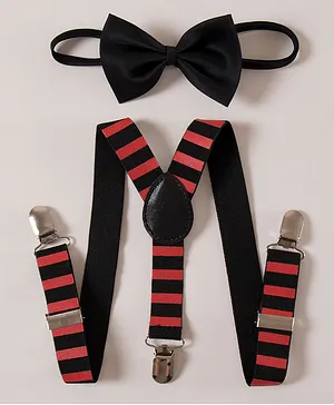 Pine Kids Free Size Bow and Suspender Set - Black