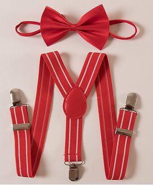 Pine Kids Free Size Bow and Suspender Set - Red