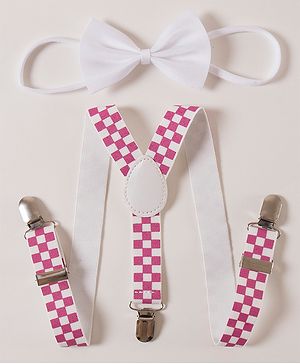 Babyhug Free Size Bow and Suspender - White