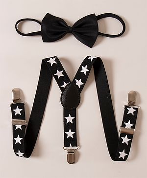 Babyhug Bow & Suspender Star Print - Black