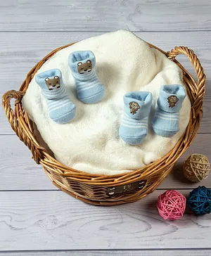 Baby Moo Monkey & Striped Pair Of 2 Socks - Blue