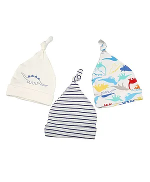 Baby Moo Pack Of 3 Striped & Printed Caps - Multi Color