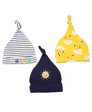 Baby Moo Pack Of 3 Striped & Printed Caps - Multi Color